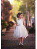 Ivory Lace Tulle Slit Back Flower Girl Dress